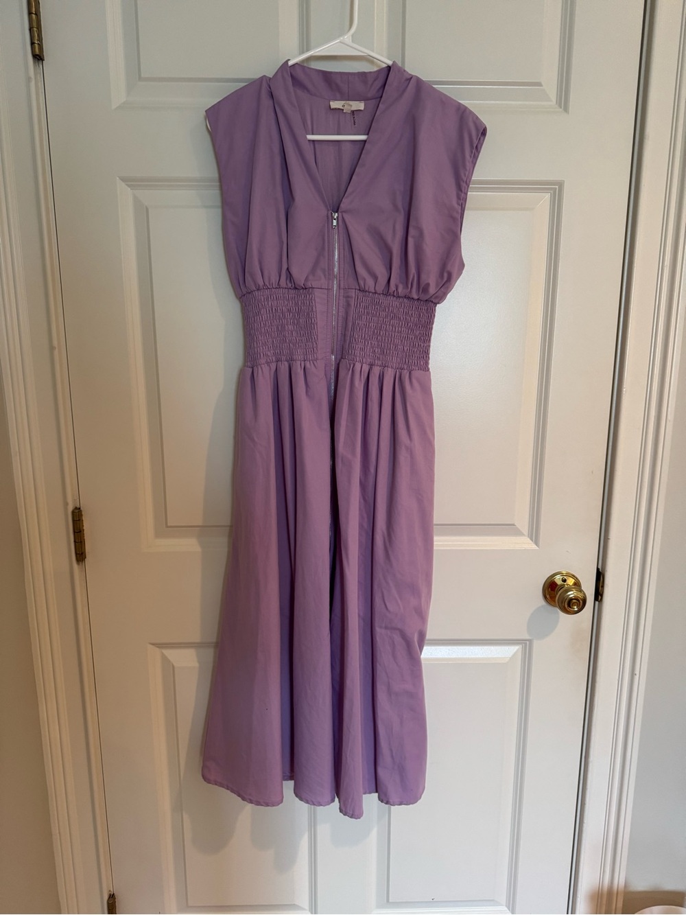 entro Lavender V-Neck Smocked-Waist Midi Dress